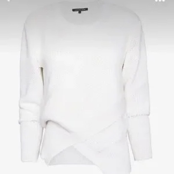 Marissa Webb Eva Asymmetric Front Crew Neck White Sweater (SW2) - Picture 2 of 6